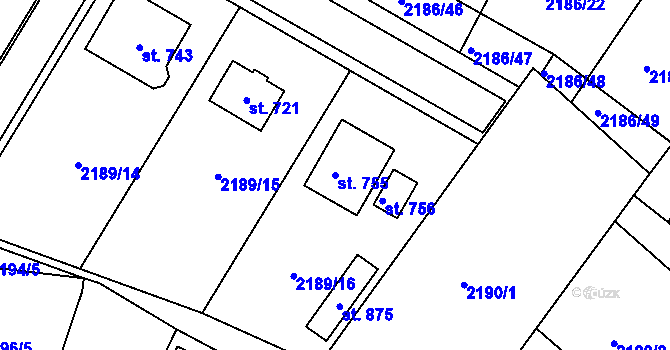 Parcela st. 755 v KÚ Lužná u Vsetína, Katastrální mapa