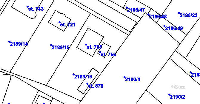 Parcela st. 756 v KÚ Lužná u Vsetína, Katastrální mapa