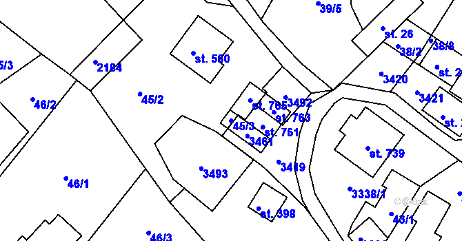 Parcela st. 45/3 v KÚ Lužná u Vsetína, Katastrální mapa