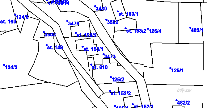 Parcela st. 3473 v KÚ Lužná u Vsetína, Katastrální mapa