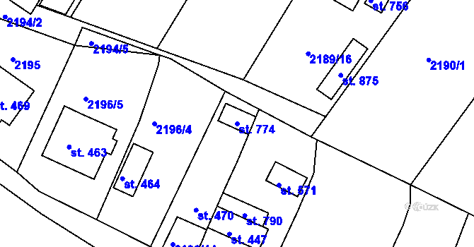 Parcela st. 774 v KÚ Lužná u Vsetína, Katastrální mapa