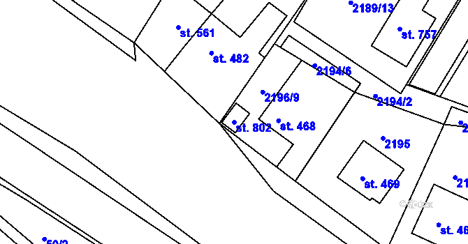 Parcela st. 802 v KÚ Lužná u Vsetína, Katastrální mapa