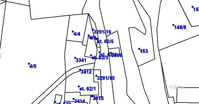Parcela st. 62/4 v KÚ Lužná u Vsetína, Katastrální mapa