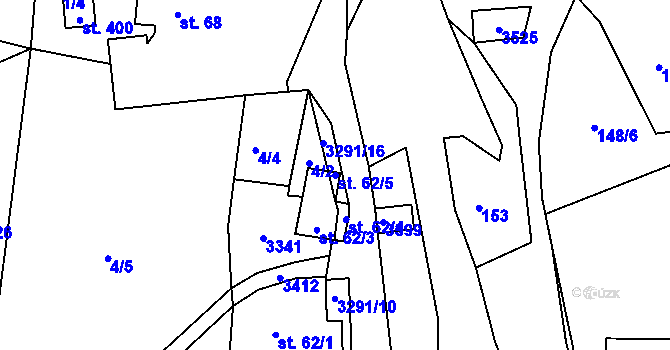 Parcela st. 62/5 v KÚ Lužná u Vsetína, Katastrální mapa