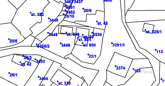 Parcela st. 850 v KÚ Lužná u Vsetína, Katastrální mapa