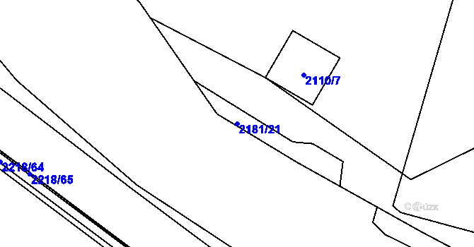 Parcela st. 2181/21 v KÚ Lužná u Vsetína, Katastrální mapa