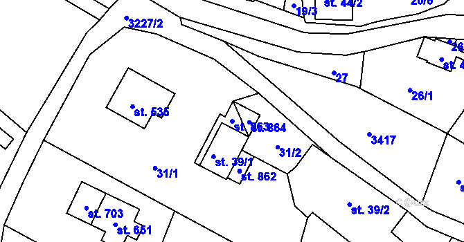 Parcela st. 863 v KÚ Lužná u Vsetína, Katastrální mapa