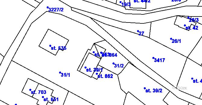 Parcela st. 864 v KÚ Lužná u Vsetína, Katastrální mapa