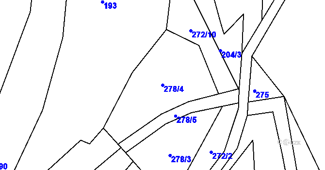 Parcela st. 278/4 v KÚ Lužná u Vsetína, Katastrální mapa