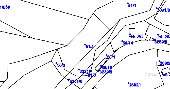 Parcela st. 51/4 v KÚ Lužná u Vsetína, Katastrální mapa