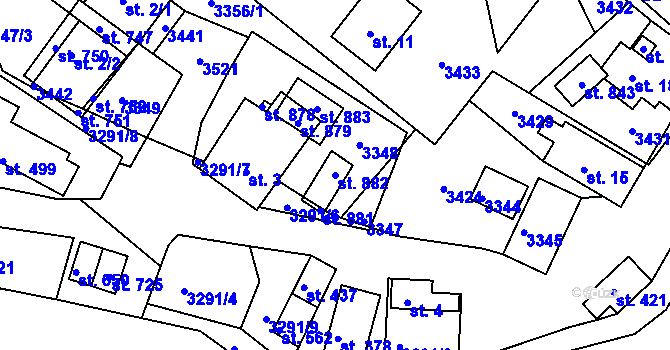 Parcela st. 882 v KÚ Lužná u Vsetína, Katastrální mapa
