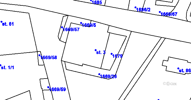 Parcela st. 3 v KÚ Lužnice, Katastrální mapa