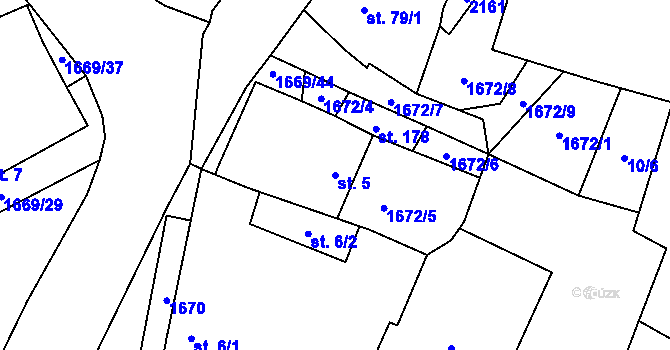 Parcela st. 5 v KÚ Lužnice, Katastrální mapa