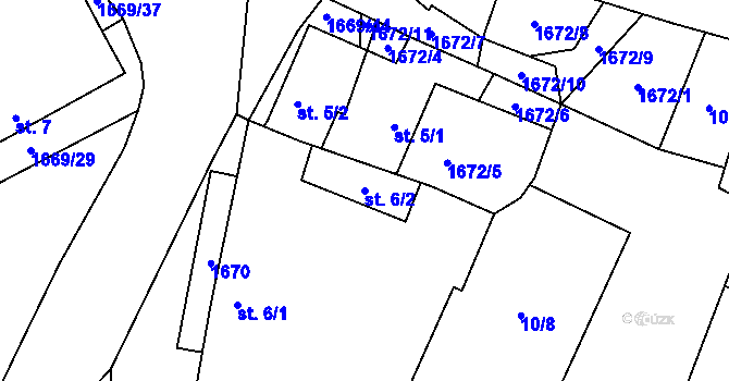 Parcela st. 6/2 v KÚ Lužnice, Katastrální mapa