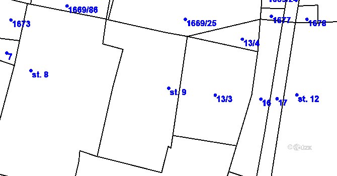 Parcela st. 9 v KÚ Lužnice, Katastrální mapa