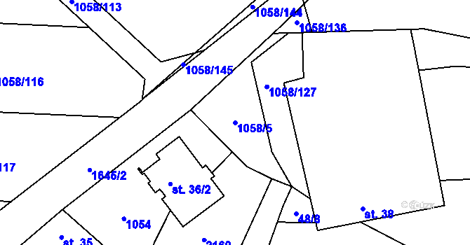 Parcela st. 1058/5 v KÚ Lužnice, Katastrální mapa