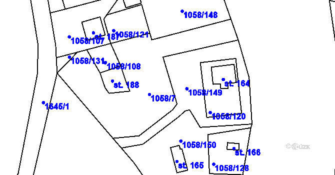 Parcela st. 1058/7 v KÚ Lužnice, Katastrální mapa