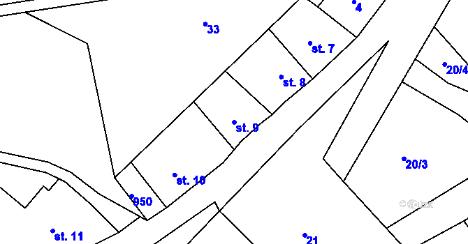 Parcela st. 9 v KÚ Lvová, Katastrální mapa