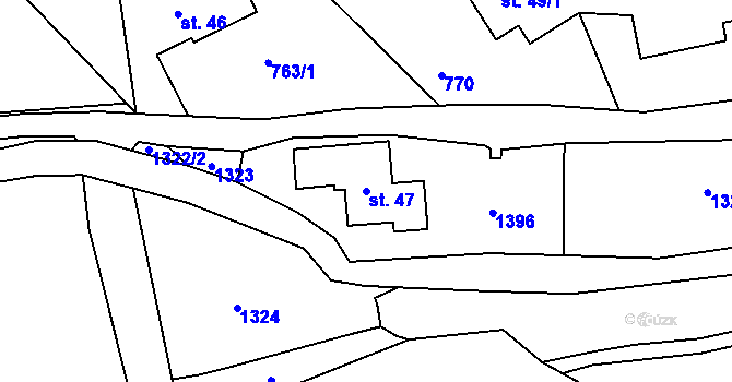 Parcela st. 47 v KÚ Lvová, Katastrální mapa