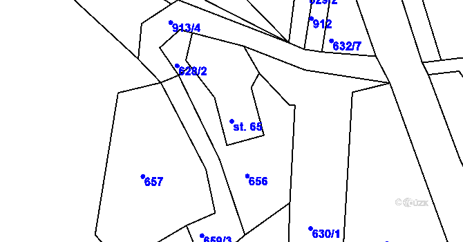 Parcela st. 65 v KÚ Lvová, Katastrální mapa