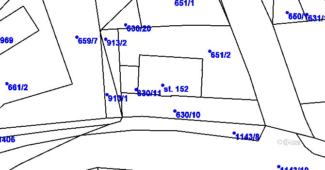 Parcela st. 152 v KÚ Lvová, Katastrální mapa