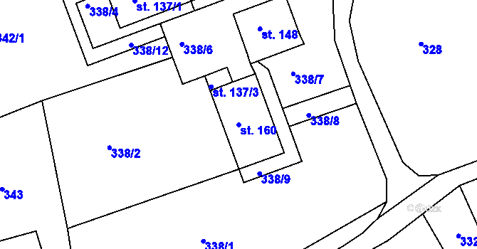 Parcela st. 160 v KÚ Lvová, Katastrální mapa