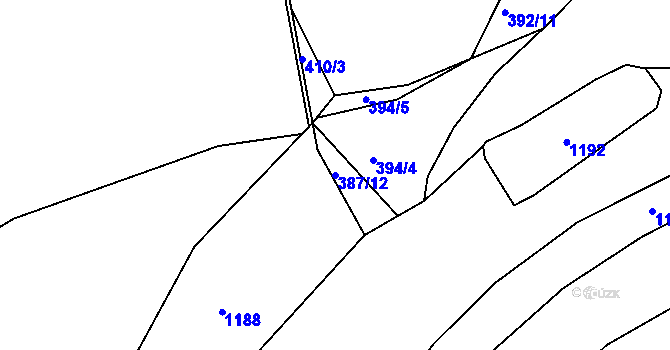 Parcela st. 387/12 v KÚ Lvová, Katastrální mapa