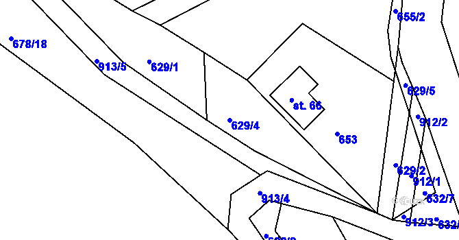 Parcela st. 629/4 v KÚ Lvová, Katastrální mapa