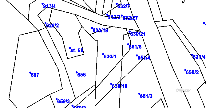 Parcela st. 630/1 v KÚ Lvová, Katastrální mapa
