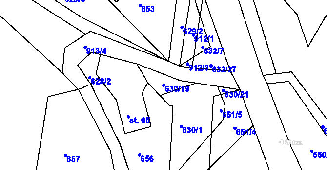 Parcela st. 630/19 v KÚ Lvová, Katastrální mapa