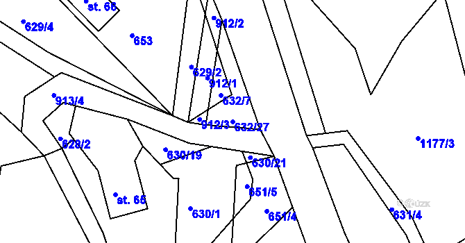 Parcela st. 632/27 v KÚ Lvová, Katastrální mapa
