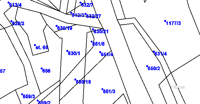 Parcela st. 651/4 v KÚ Lvová, Katastrální mapa