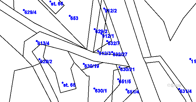 Parcela st. 912/3 v KÚ Lvová, Katastrální mapa