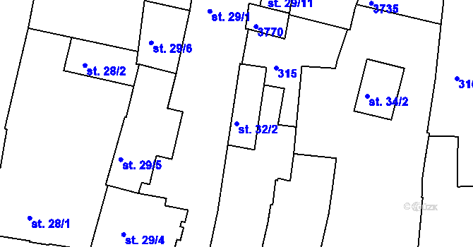 Parcela st. 32/2 v KÚ Lysá nad Labem, Katastrální mapa