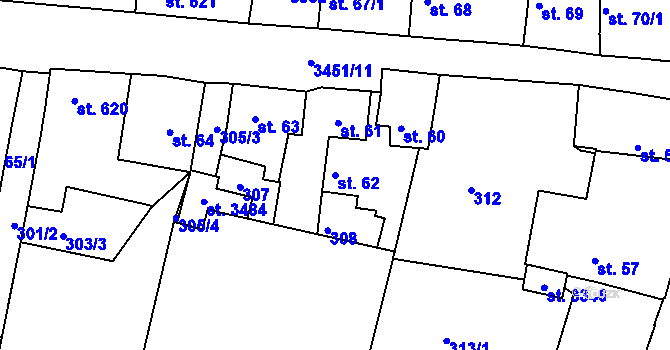 Parcela st. 62 v KÚ Lysá nad Labem, Katastrální mapa