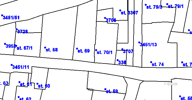 Parcela st. 70/1 v KÚ Lysá nad Labem, Katastrální mapa