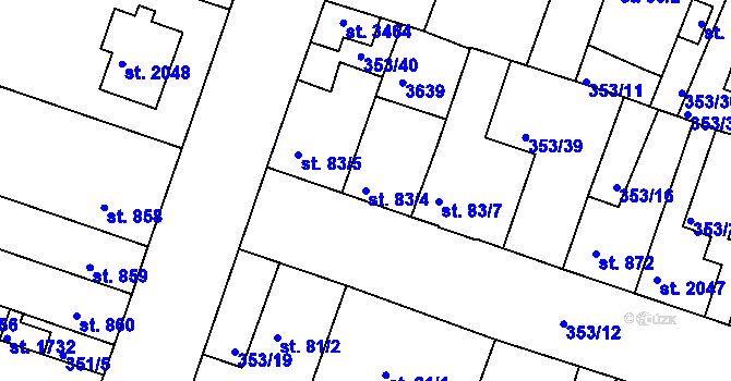 Parcela st. 83/4 v KÚ Lysá nad Labem, Katastrální mapa