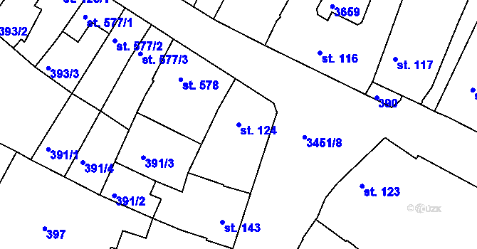 Parcela st. 124 v KÚ Lysá nad Labem, Katastrální mapa