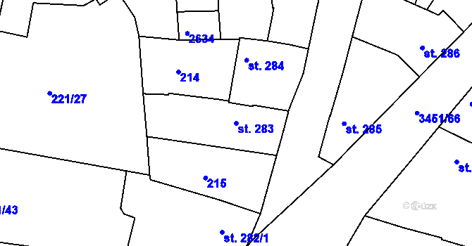 Parcela st. 283 v KÚ Lysá nad Labem, Katastrální mapa