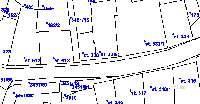 Parcela st. 331/1 v KÚ Lysá nad Labem, Katastrální mapa