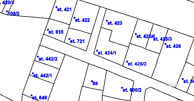 Parcela st. 424/1 v KÚ Lysá nad Labem, Katastrální mapa