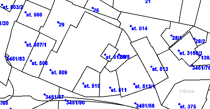 Parcela st. 512/2 v KÚ Lysá nad Labem, Katastrální mapa
