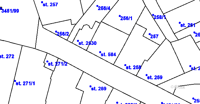 Parcela st. 584 v KÚ Lysá nad Labem, Katastrální mapa