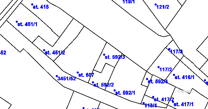 Parcela st. 592/3 v KÚ Lysá nad Labem, Katastrální mapa