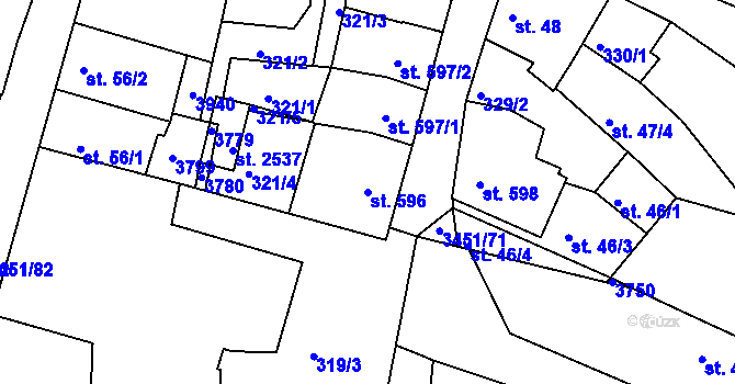 Parcela st. 596 v KÚ Lysá nad Labem, Katastrální mapa