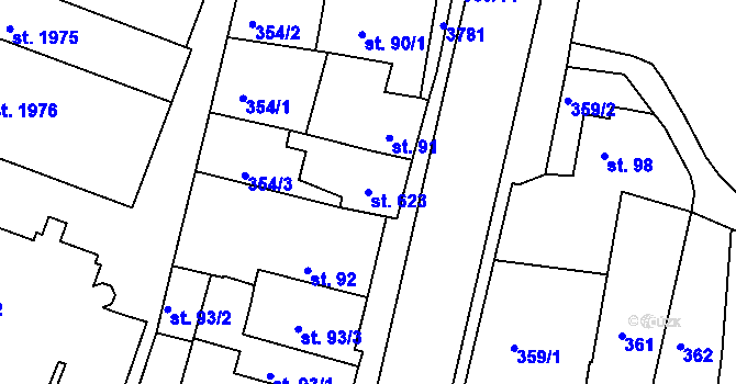 Parcela st. 623 v KÚ Lysá nad Labem, Katastrální mapa