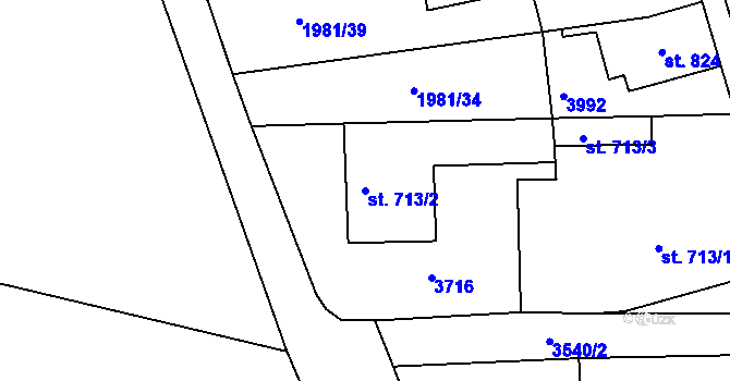 Parcela st. 713/2 v KÚ Lysá nad Labem, Katastrální mapa