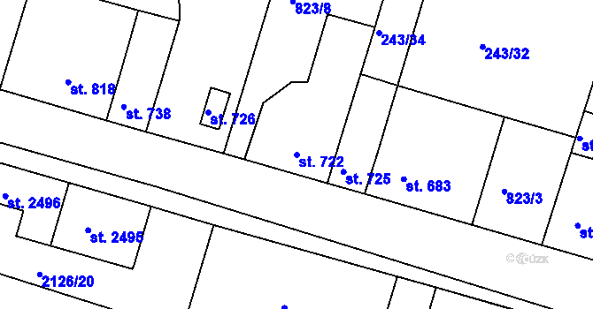Parcela st. 722 v KÚ Lysá nad Labem, Katastrální mapa