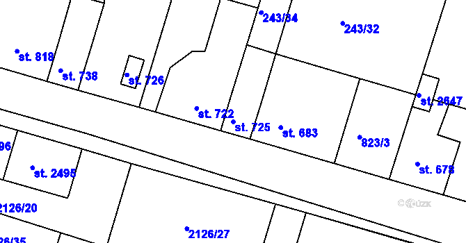 Parcela st. 725 v KÚ Lysá nad Labem, Katastrální mapa