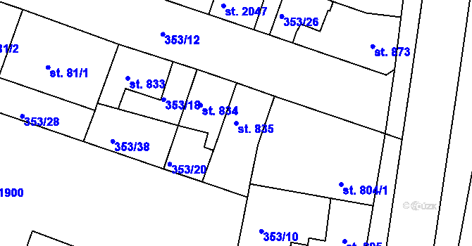 Parcela st. 835 v KÚ Lysá nad Labem, Katastrální mapa